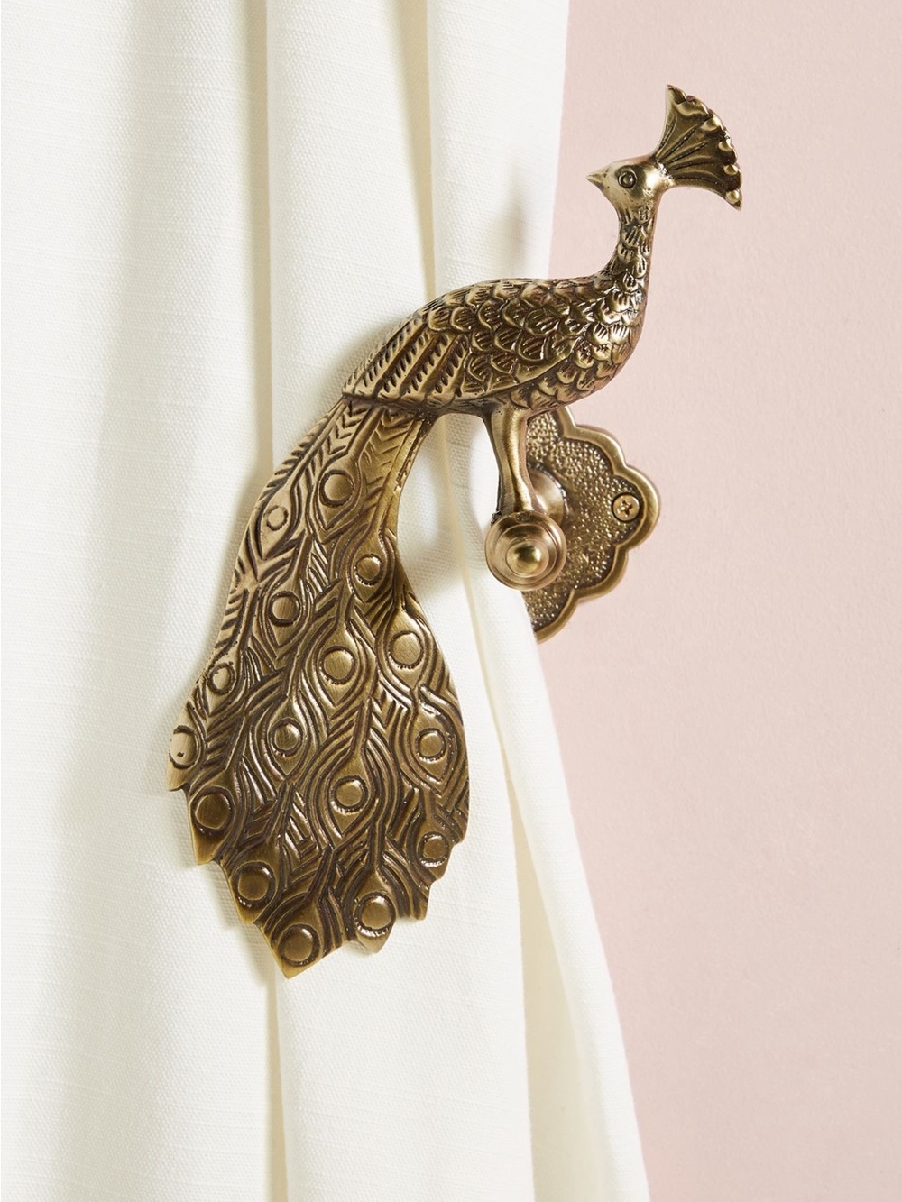 Anthropologie Brass Peacock Curtain Tieback - Gold Tone - SET OF 2